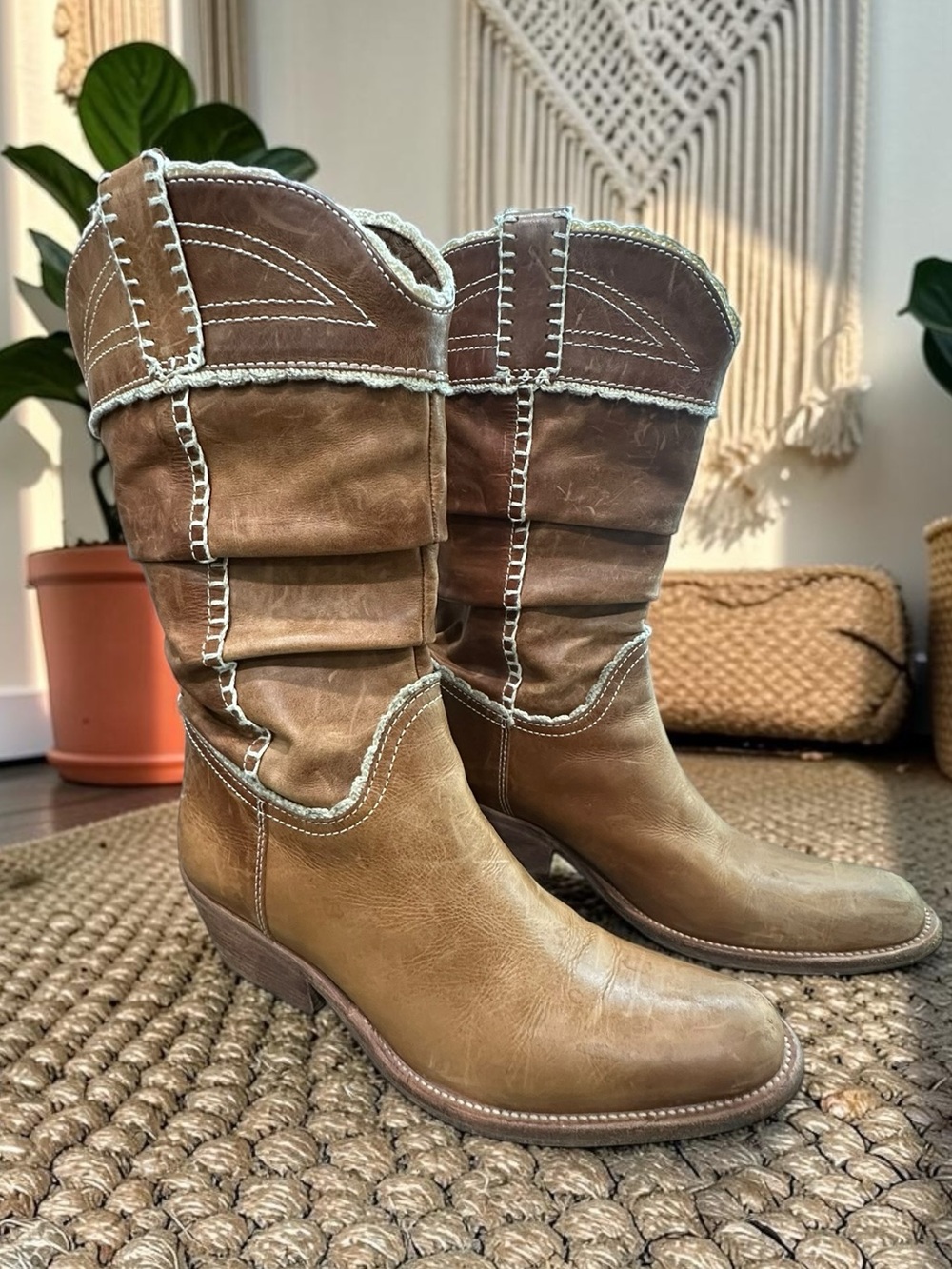 BGBG MAXAZRIA Distressed Leather Shelbie Slouchy Boots. Size: 9 (narrow)